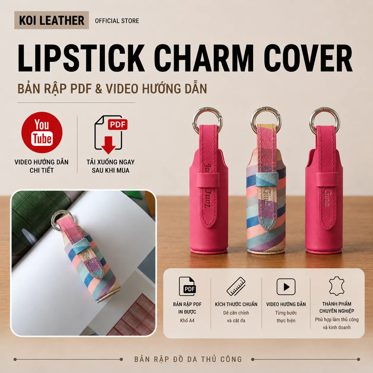 Bản rập Leather Lipstick Charm Cover