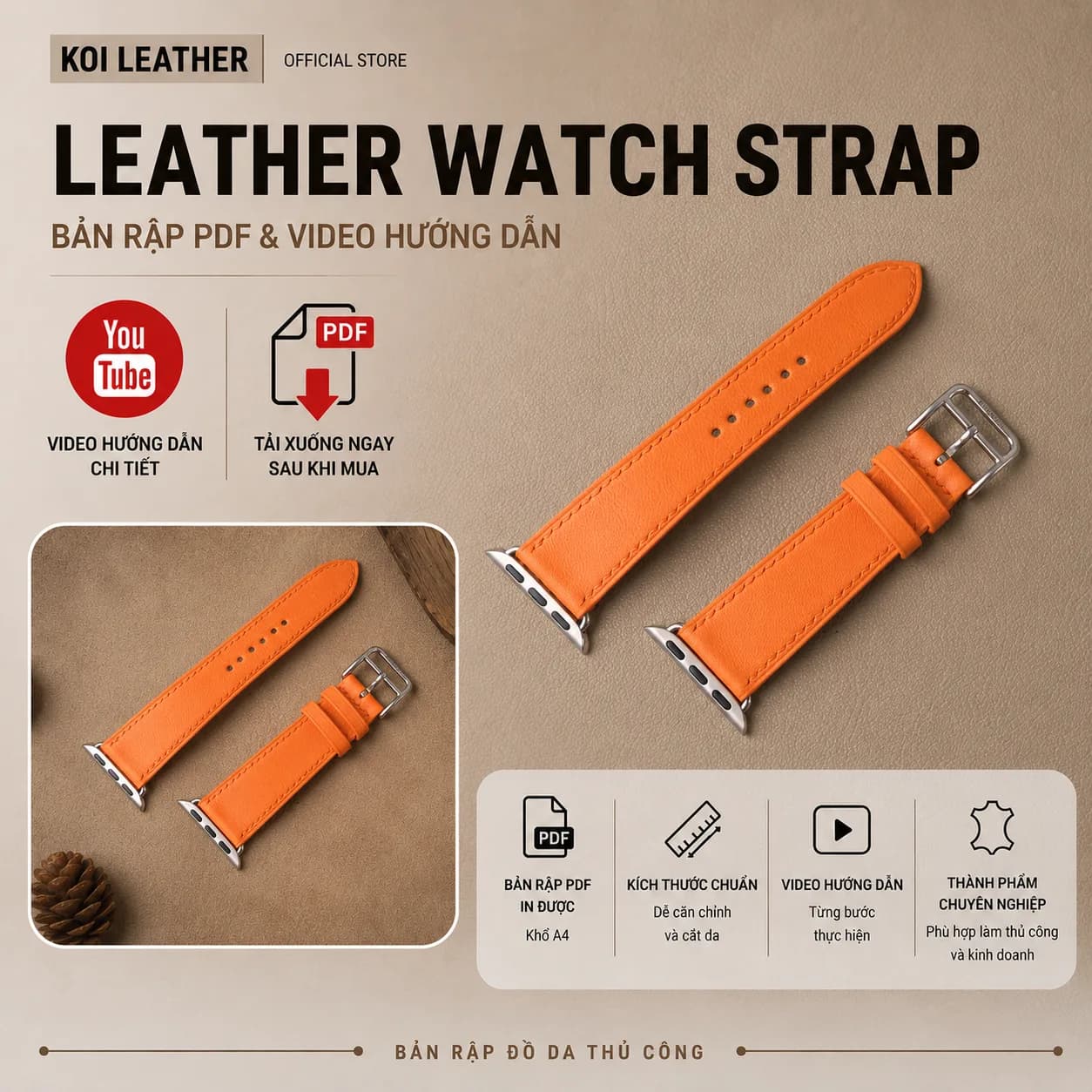 Bản rập Leather Watch Strap