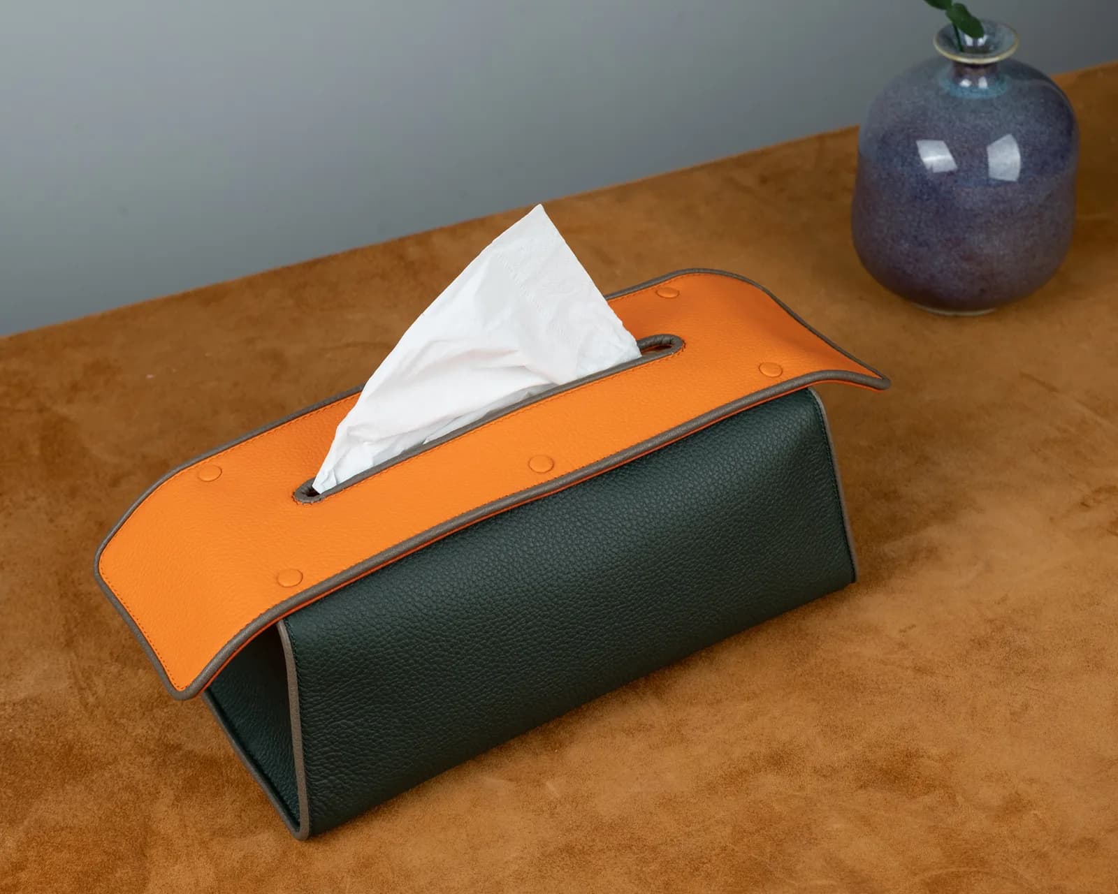 Tissue Box – Da Clemence – Olive x Orange - KOI Leather