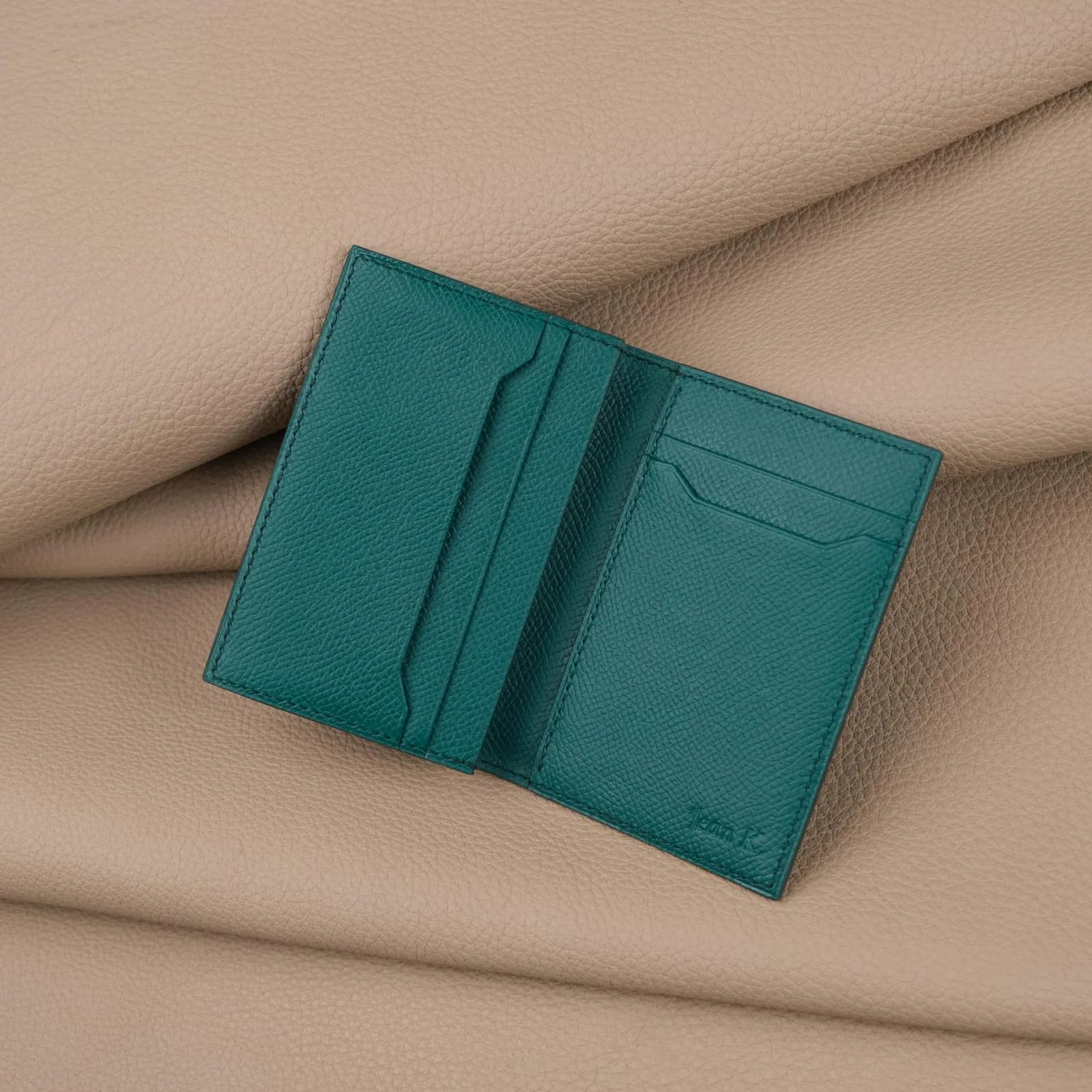 Ví Thẻ Da Epsom Xanh Ngọc Lục Bảo Handmade