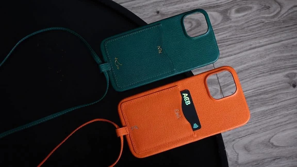 Phonecase Ốp lưng - Da Epsom - DarkGreen, Orange - KOI Leather