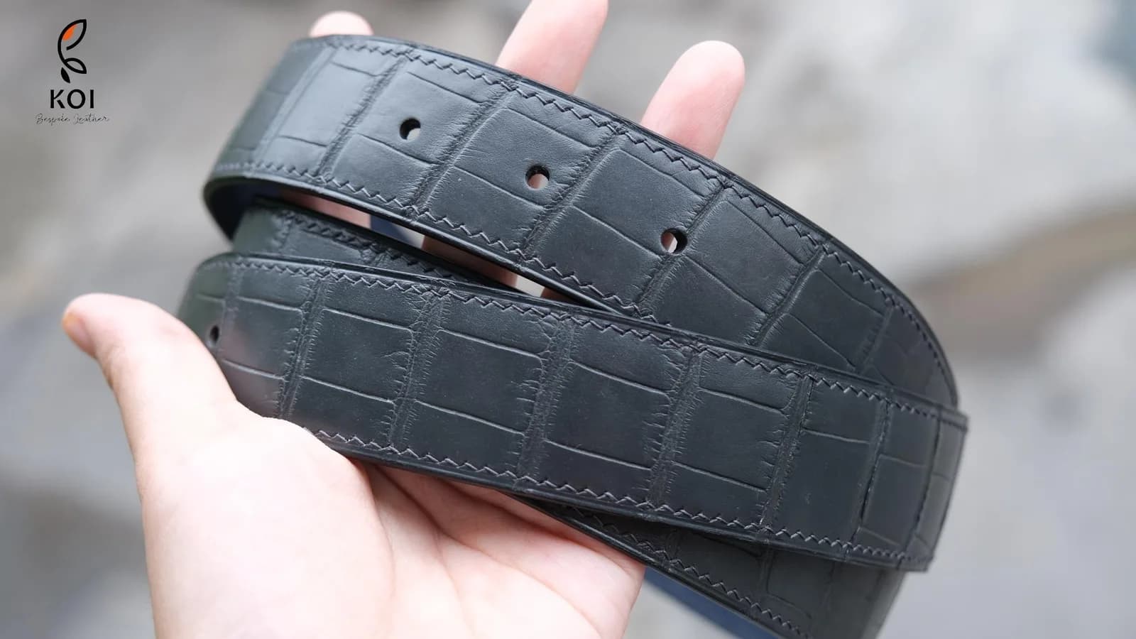 Thắt Lưng Da Nam - Da Alligator - Black - Hình 5