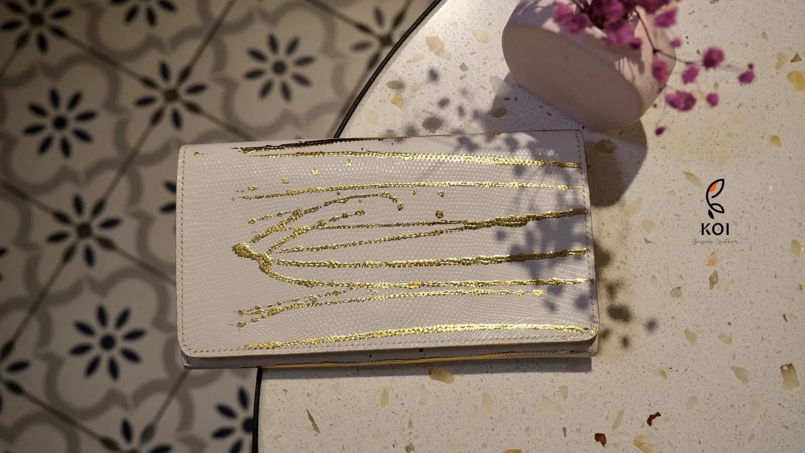 Ví Nữ Long Wallet - Da Lizard - FloralWhite x Yellow - Hình 6
