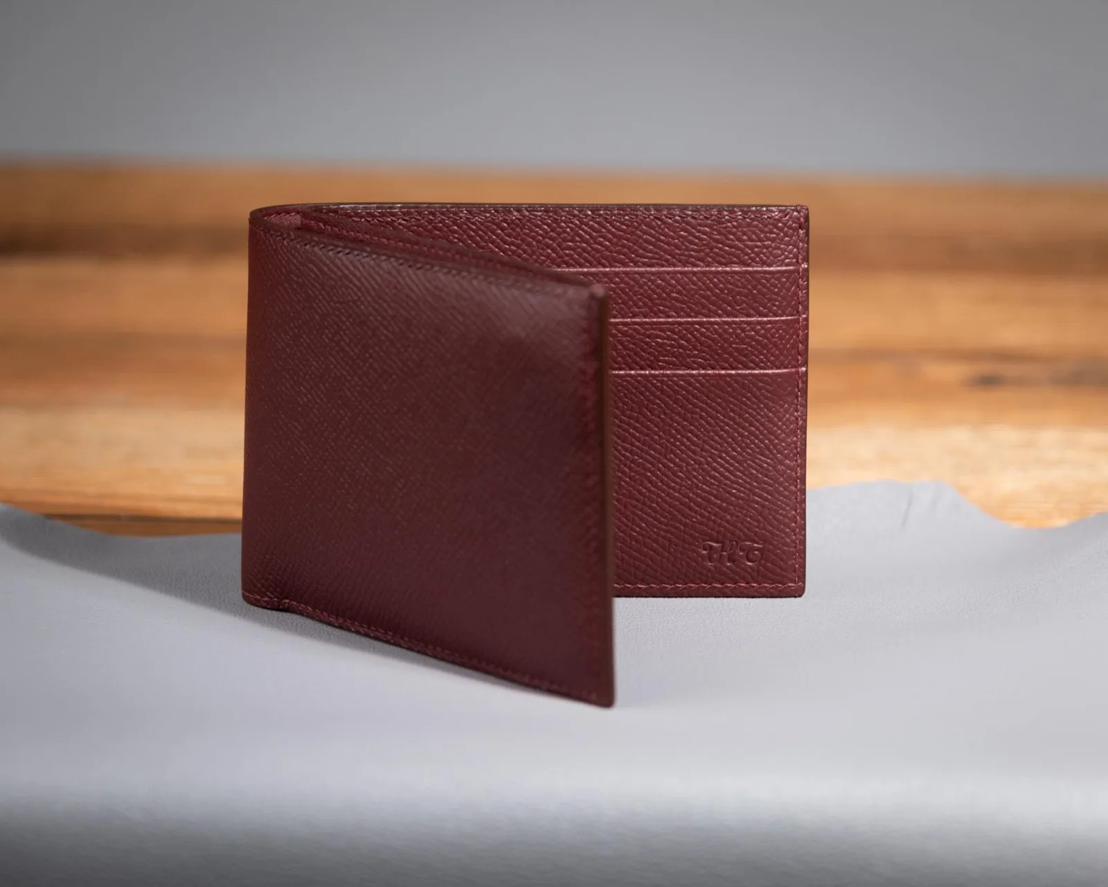 Ví Da Nam Epsom Đỏ Burgundy Handmade