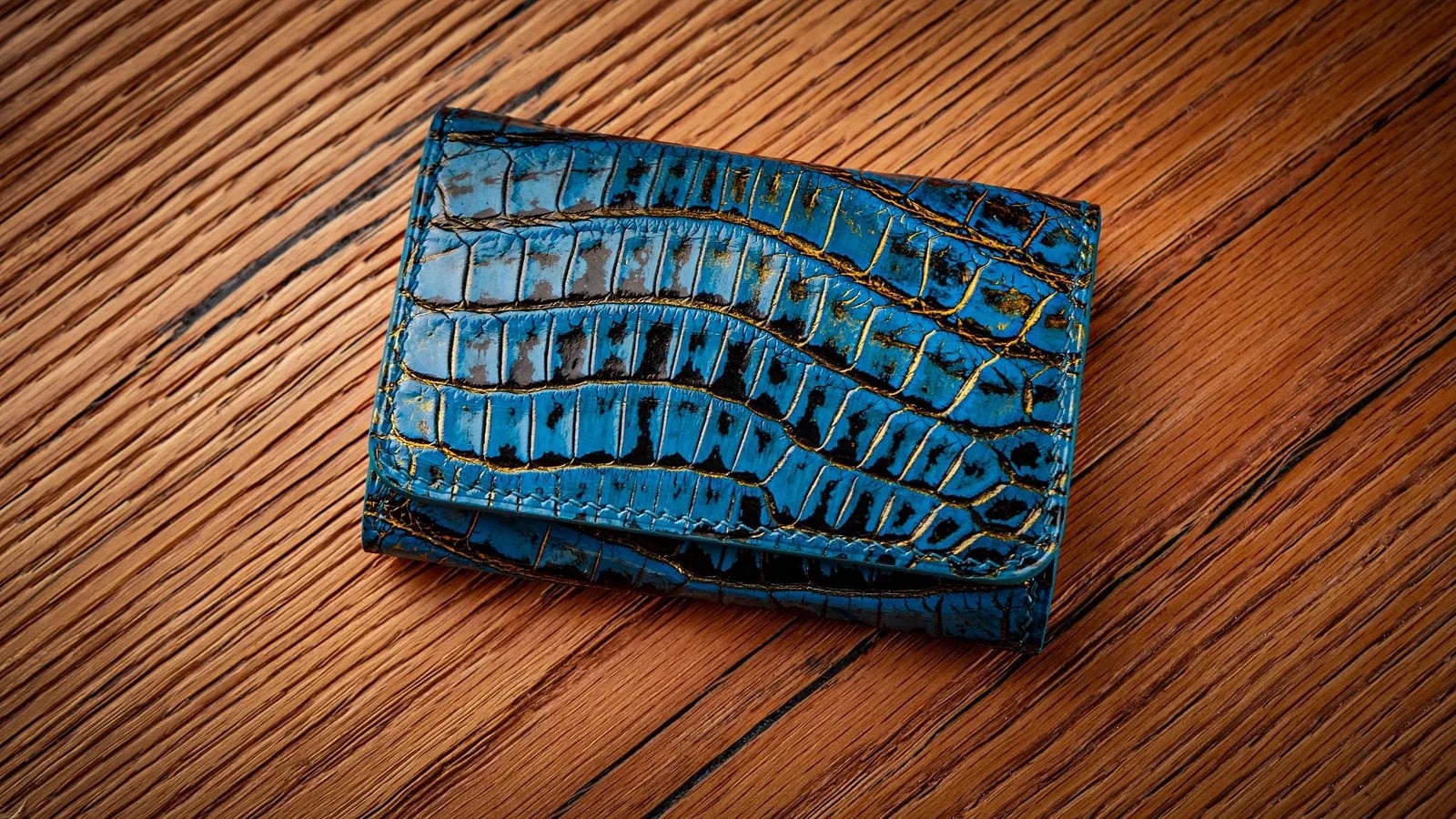 Card Holder Ví Đựng Thẻ - Da Alligator - Dark Blue - KOI Leather