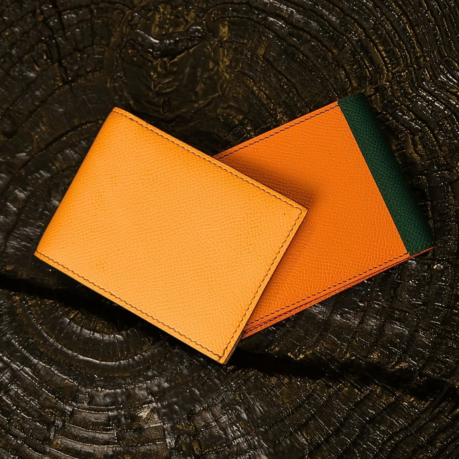 Ví gập - Da Bê Epsom - Cam - Vàng - KOI Leather