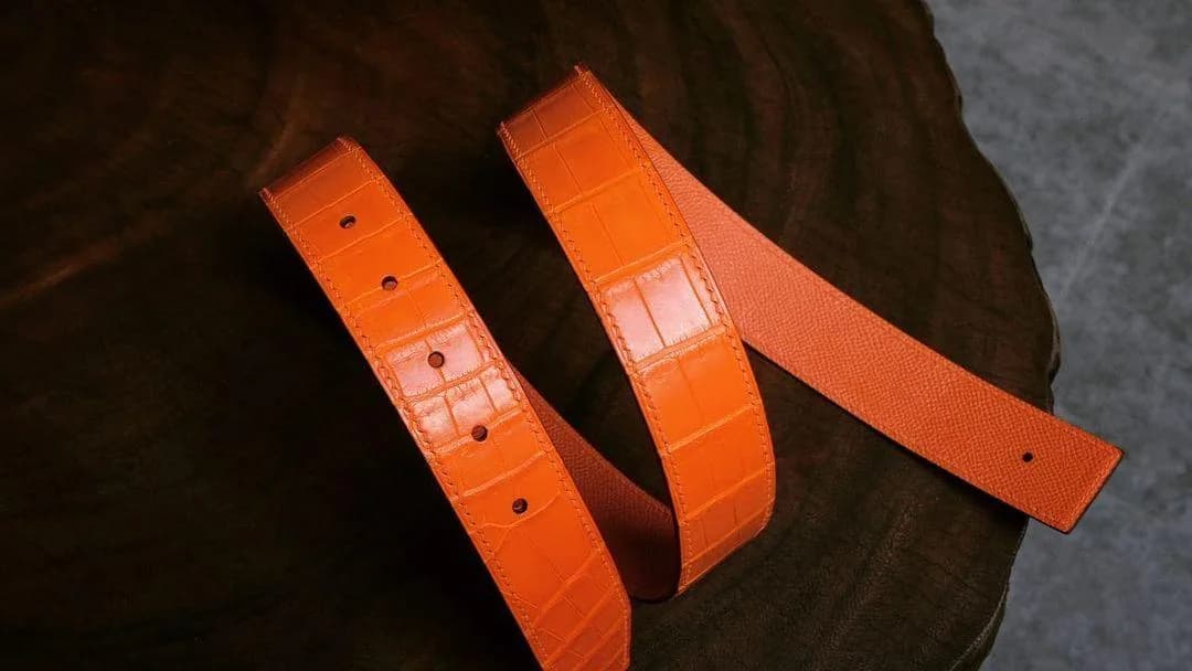 Thắt Lưng Da Nữ - Da Aligator - Orange - KOI Leather