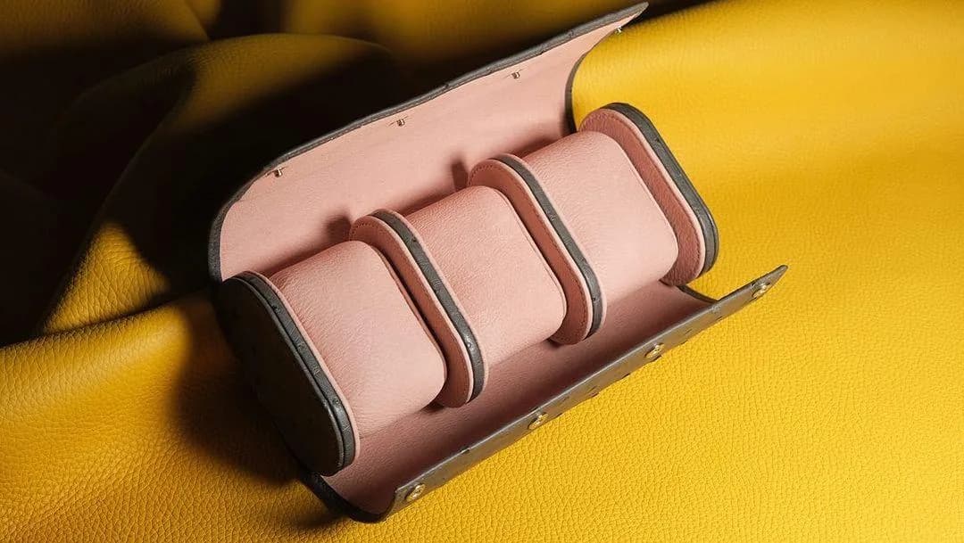 Travel watch case - Da Ostrich - Dark Gray - Hình 6