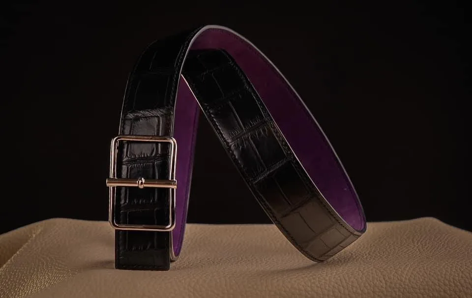 Thắt Lưng Da Nam - Da Aligator x Da Nubuck - Black x Purple - KOI Leather