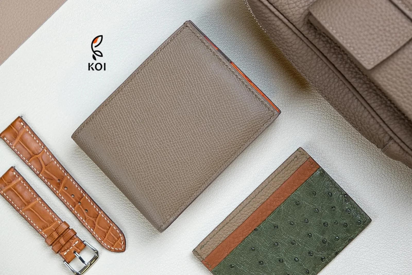 Ví Da Nam - Da Alligator x Da Bê Epsom - Tan x Orange - KOI Leather