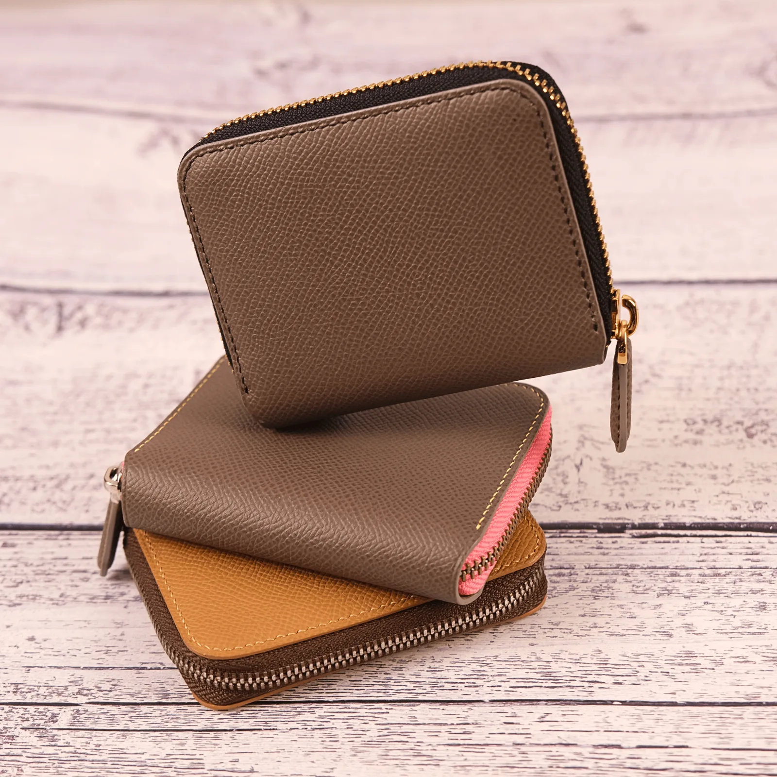Ví zipper - Da Bê Epsom - 3 màu - KOI Leather