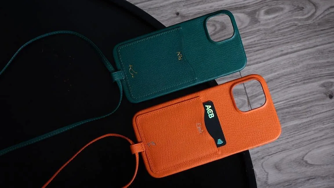 Phonecase Ốp lưng - Da Epsom - DarkGreen, Orange - KOI Leather