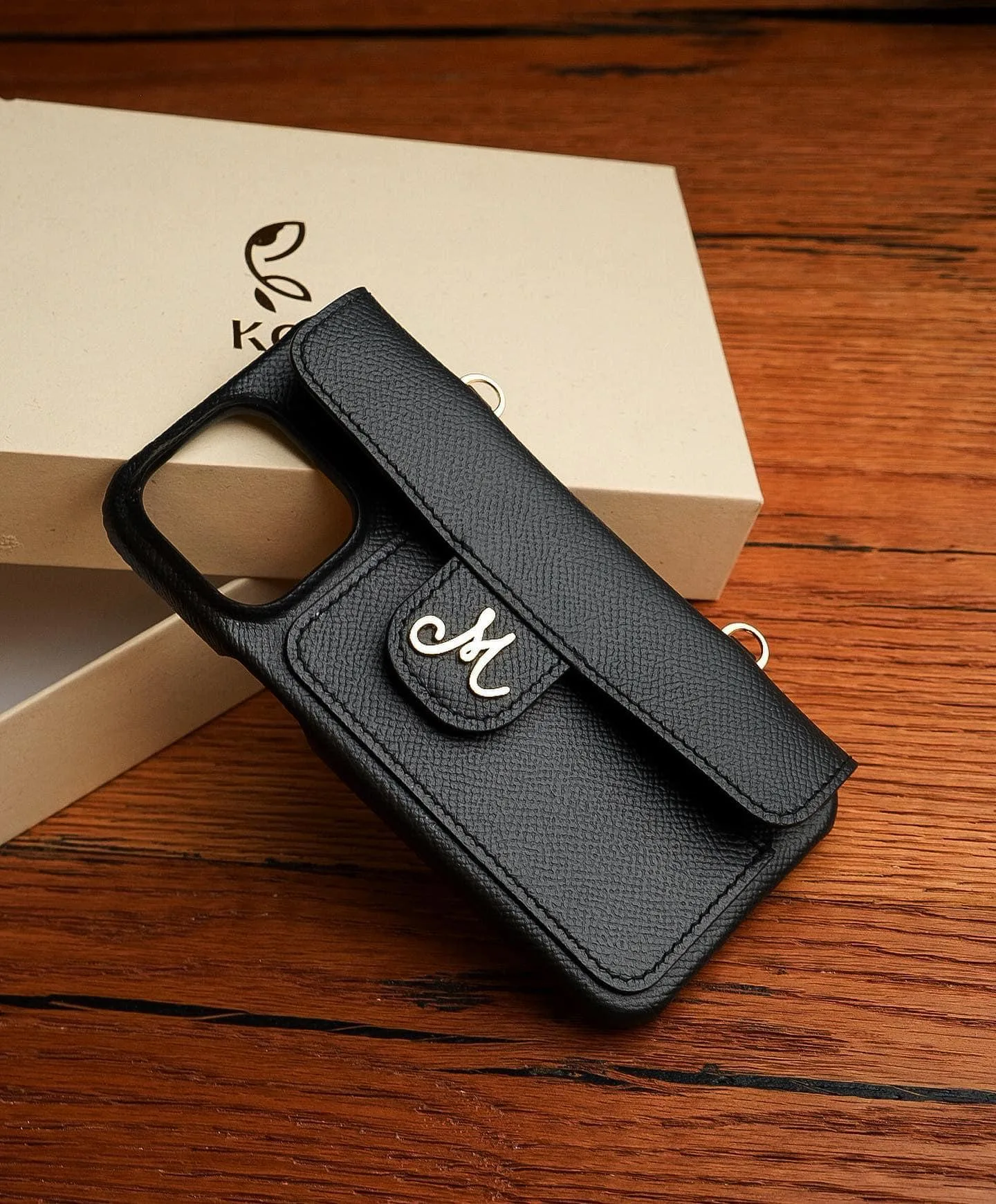 Phonecase Ốp Lưng - Da Epsom - Black - KOI Leather