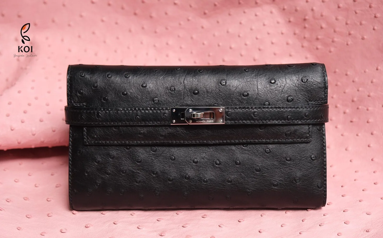 Ví Nữ Long Wallet - Da Ostrich - Đen - Hình 3