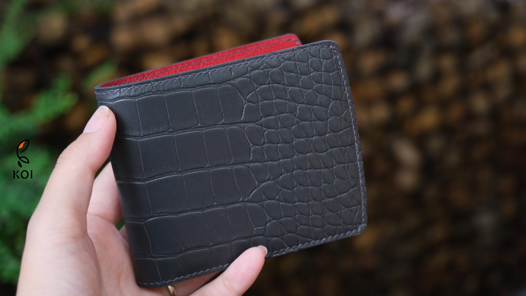 Ví Da Nam Aligator France Đen Đỏ