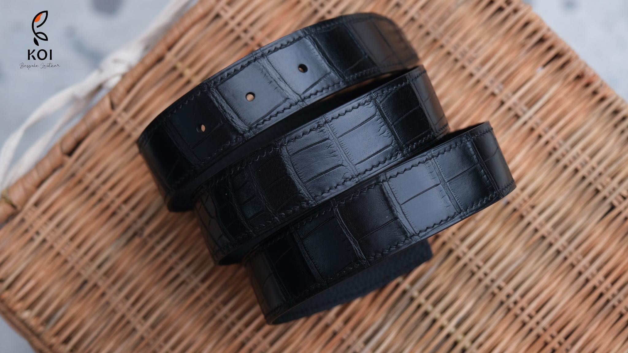 Thắt Lưng Da Nam Da Aligator Đen