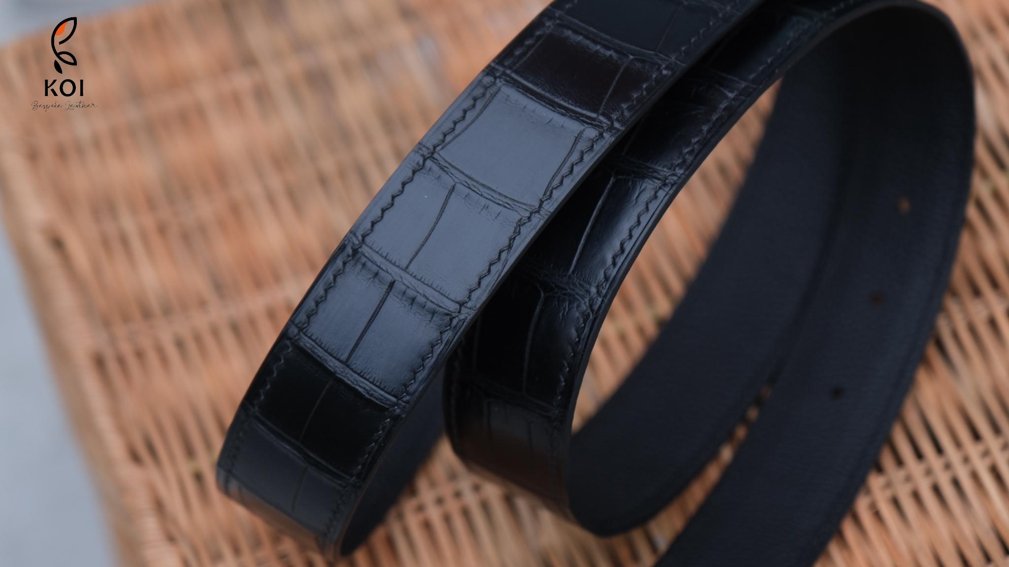 Thắt Lưng Da Nam Da Aligator Đen