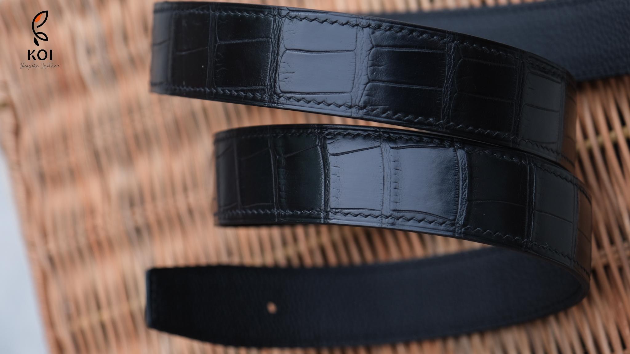 Thắt Lưng Da Nam Da Aligator Đen