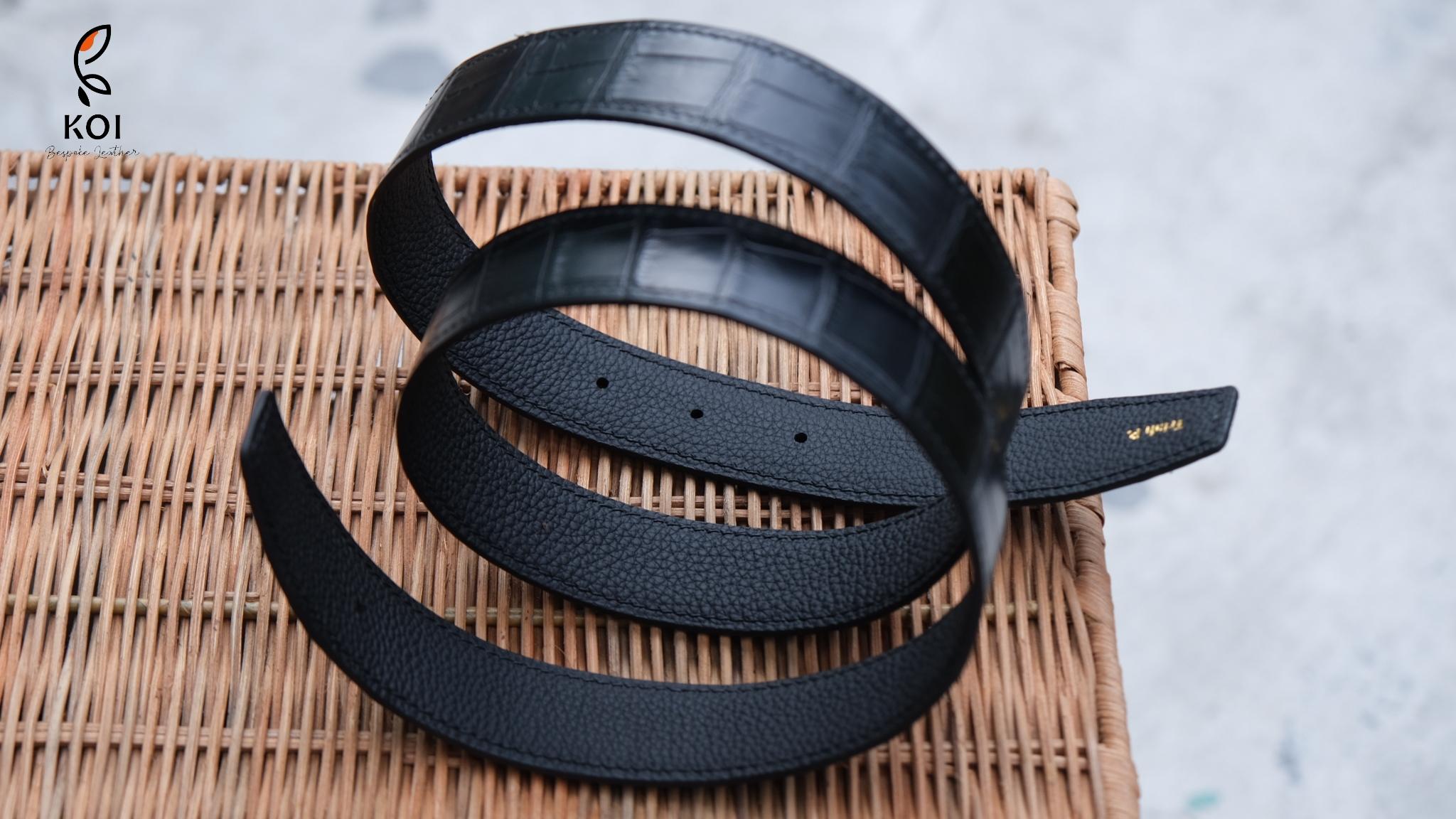 Thắt Lưng Da Nam Da Aligator Đen