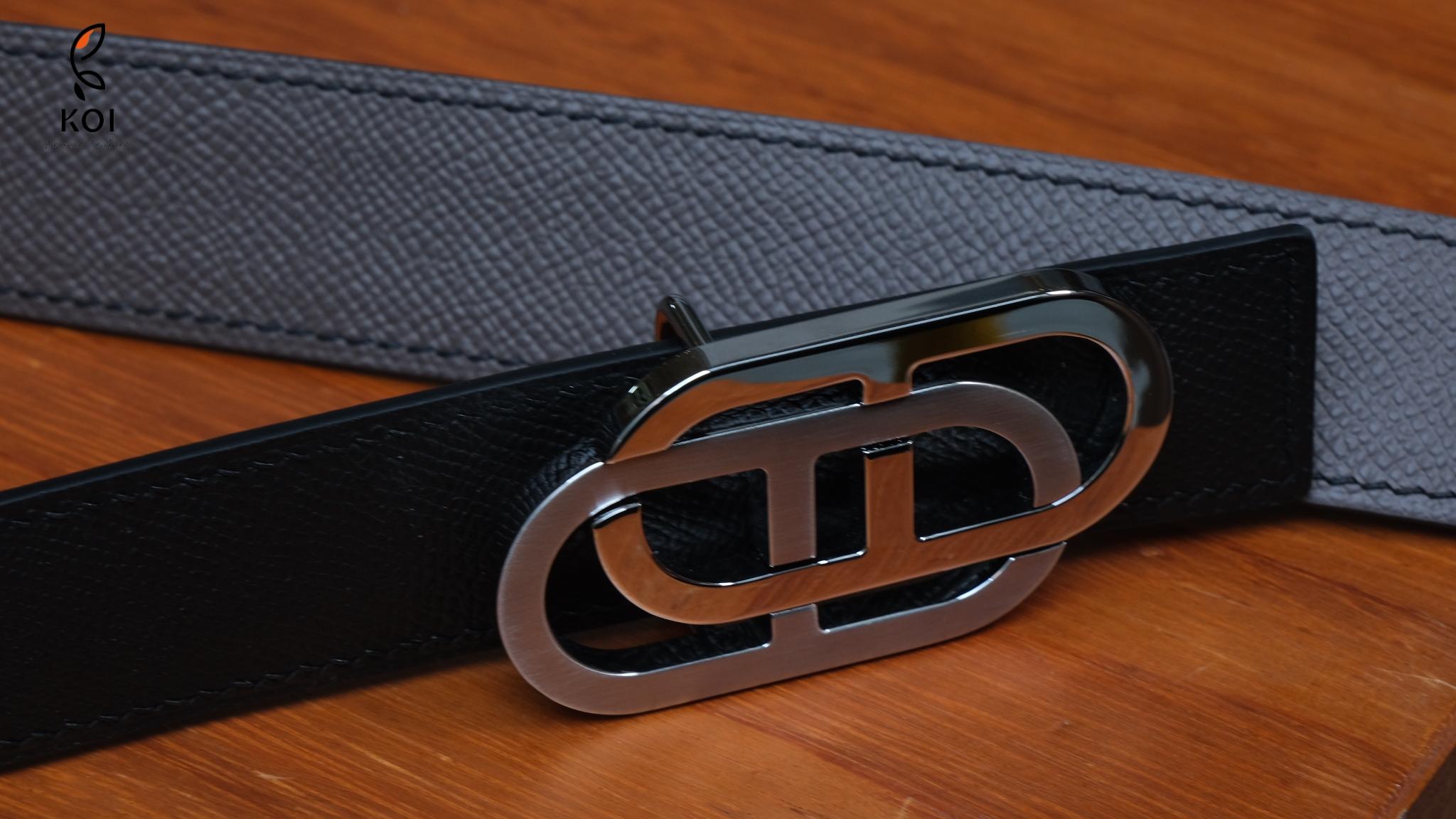 Thắt Lưng Da Nam Da Epsom Nâu Đen