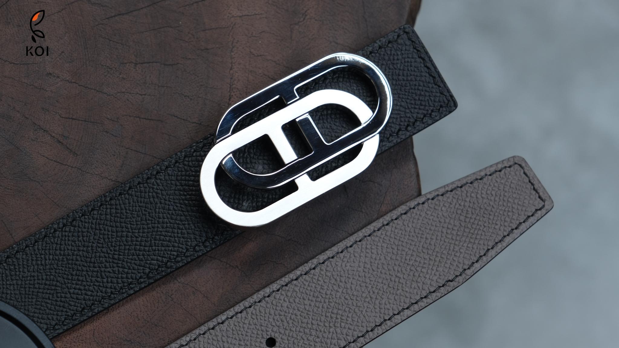 Thắt Lưng Da Nam Da Epsom Nâu Đen