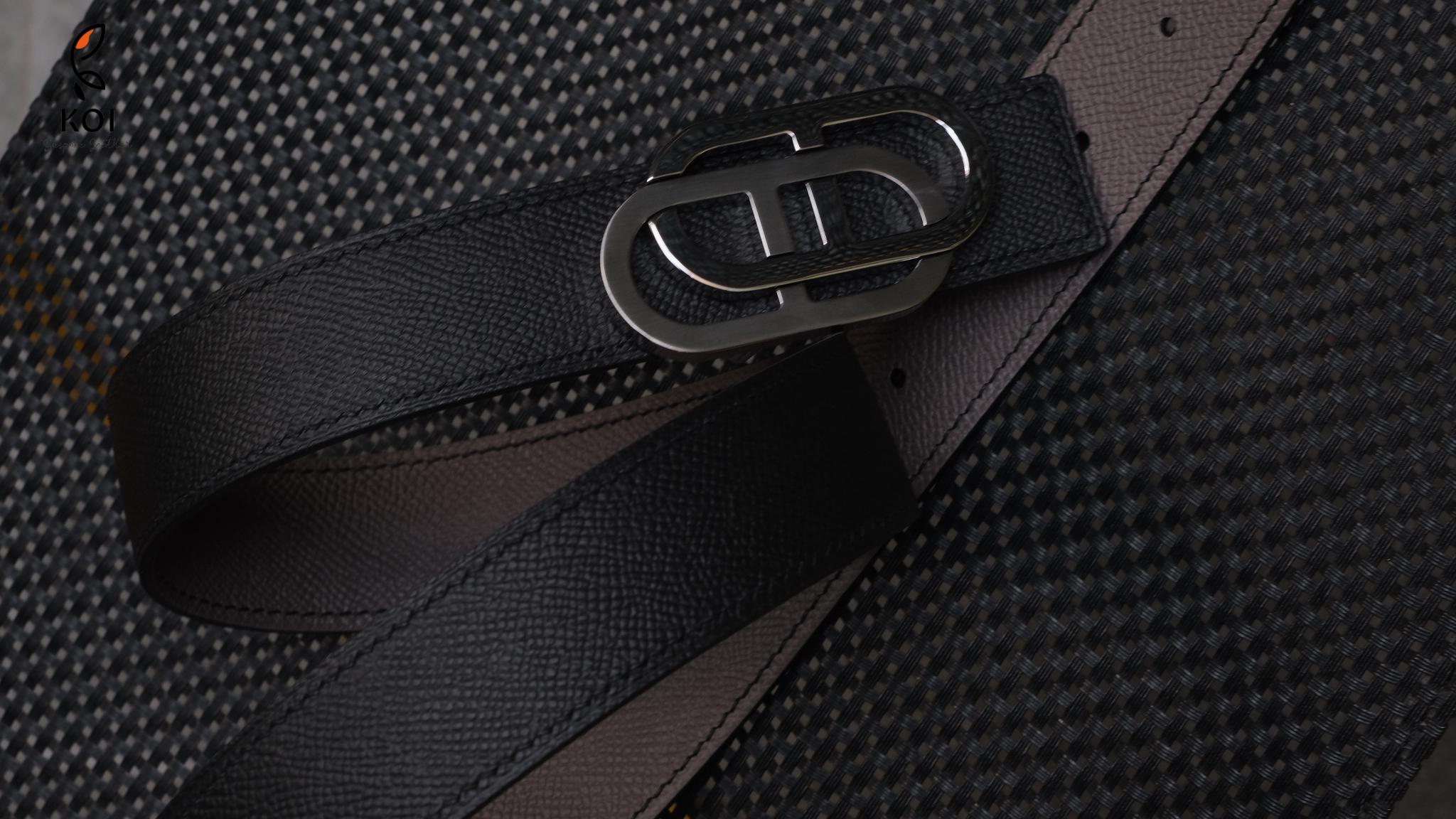 Thắt Lưng Da Nam Da Epsom Nâu Đen