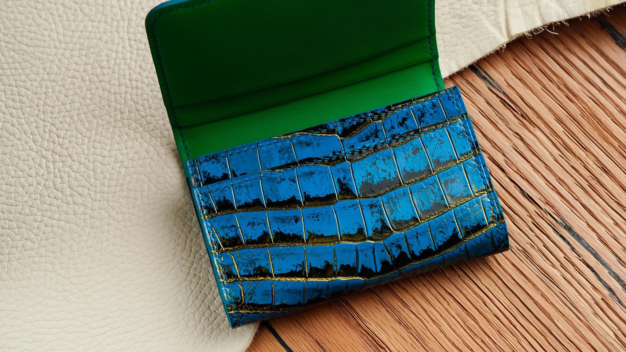 Card Holder Ví Đựng Thẻ - Da Alligator - Dark Blue - Hình 4