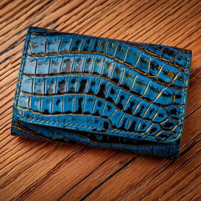 Card Holder Ví Đựng Thẻ - Da Alligator - Dark Blue - KOI Leather