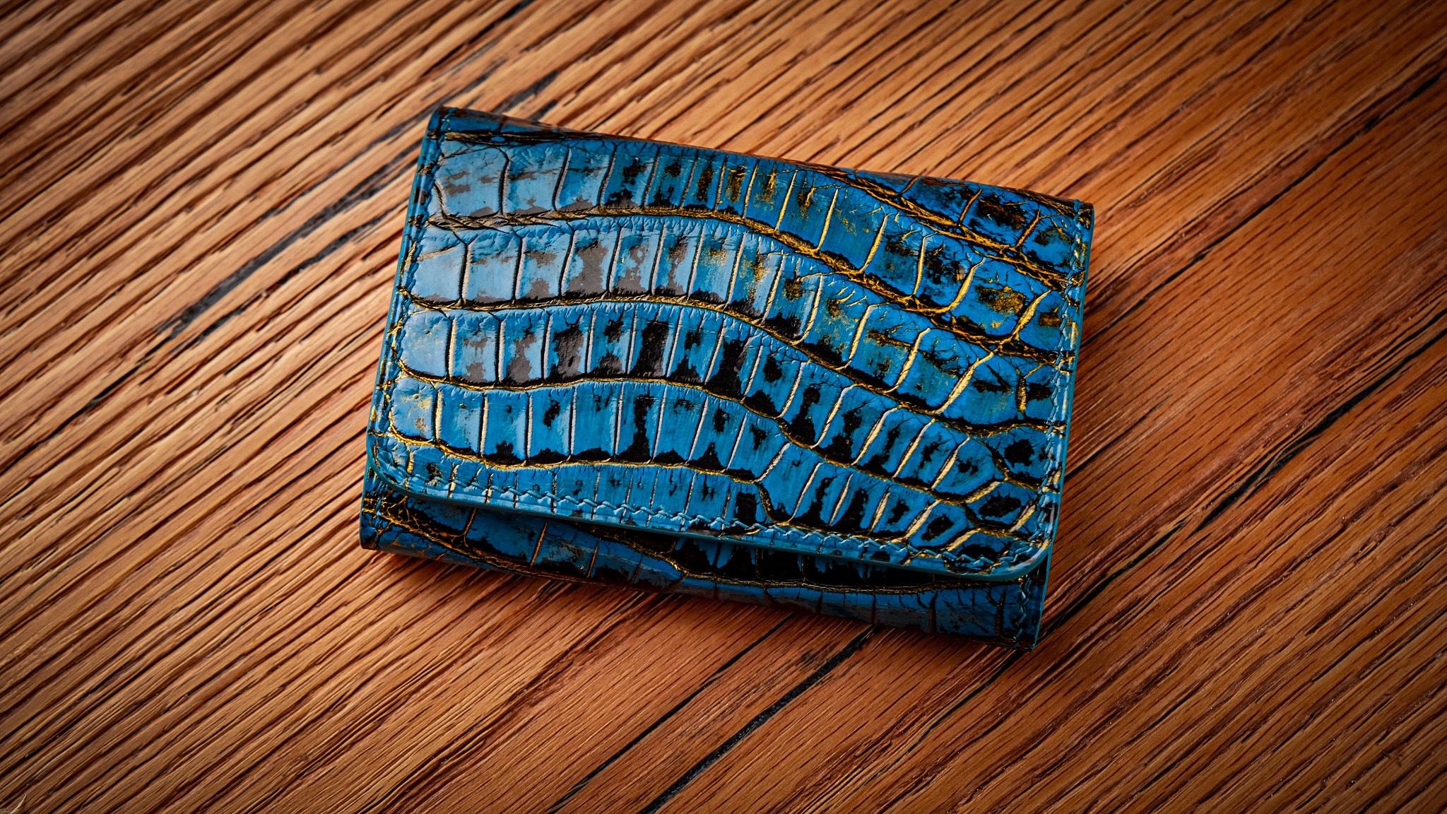 Card Holder Ví Đựng Thẻ - Da Alligator - Dark Blue - KOI Leather