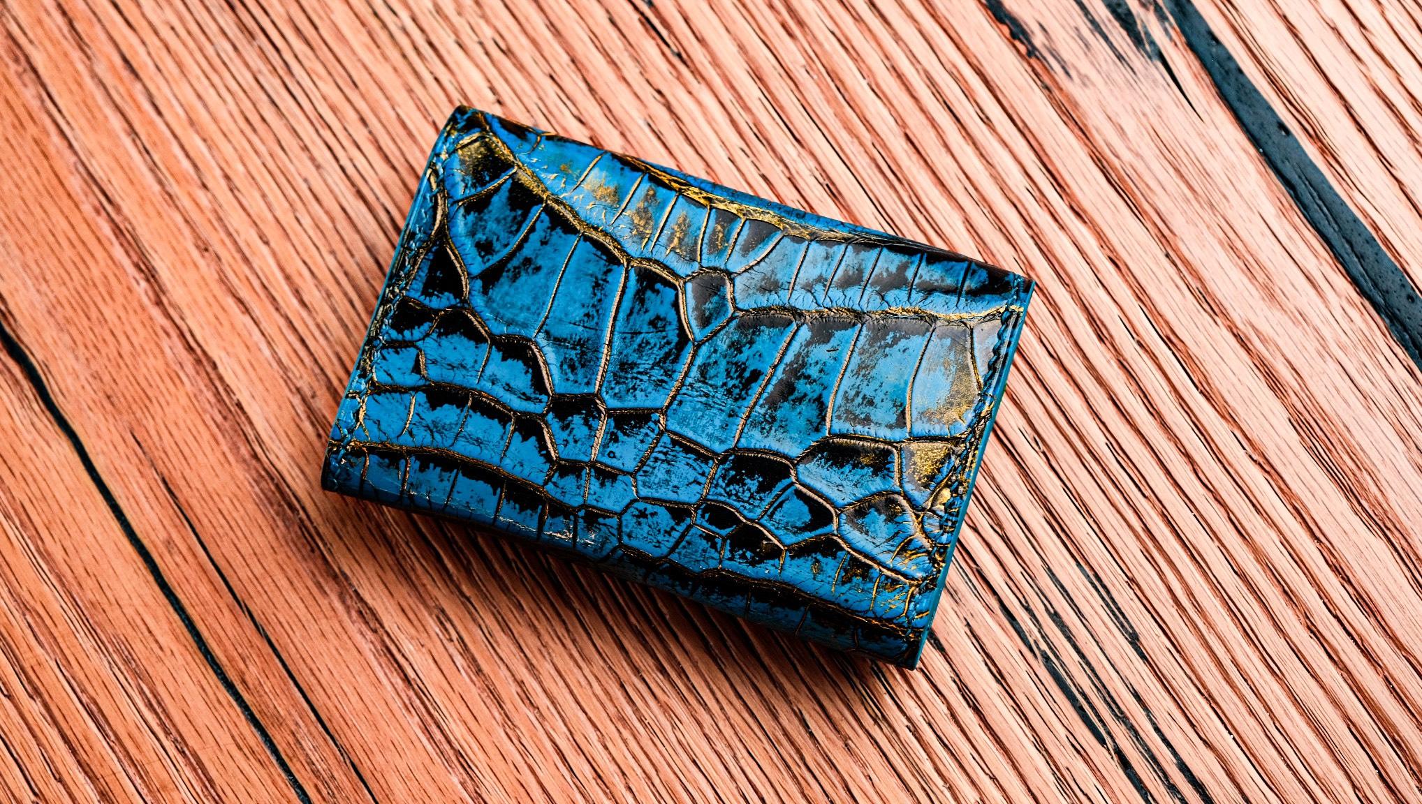 Card Holder Ví Đựng Thẻ - Da Alligator - Dark Blue - Hình 3