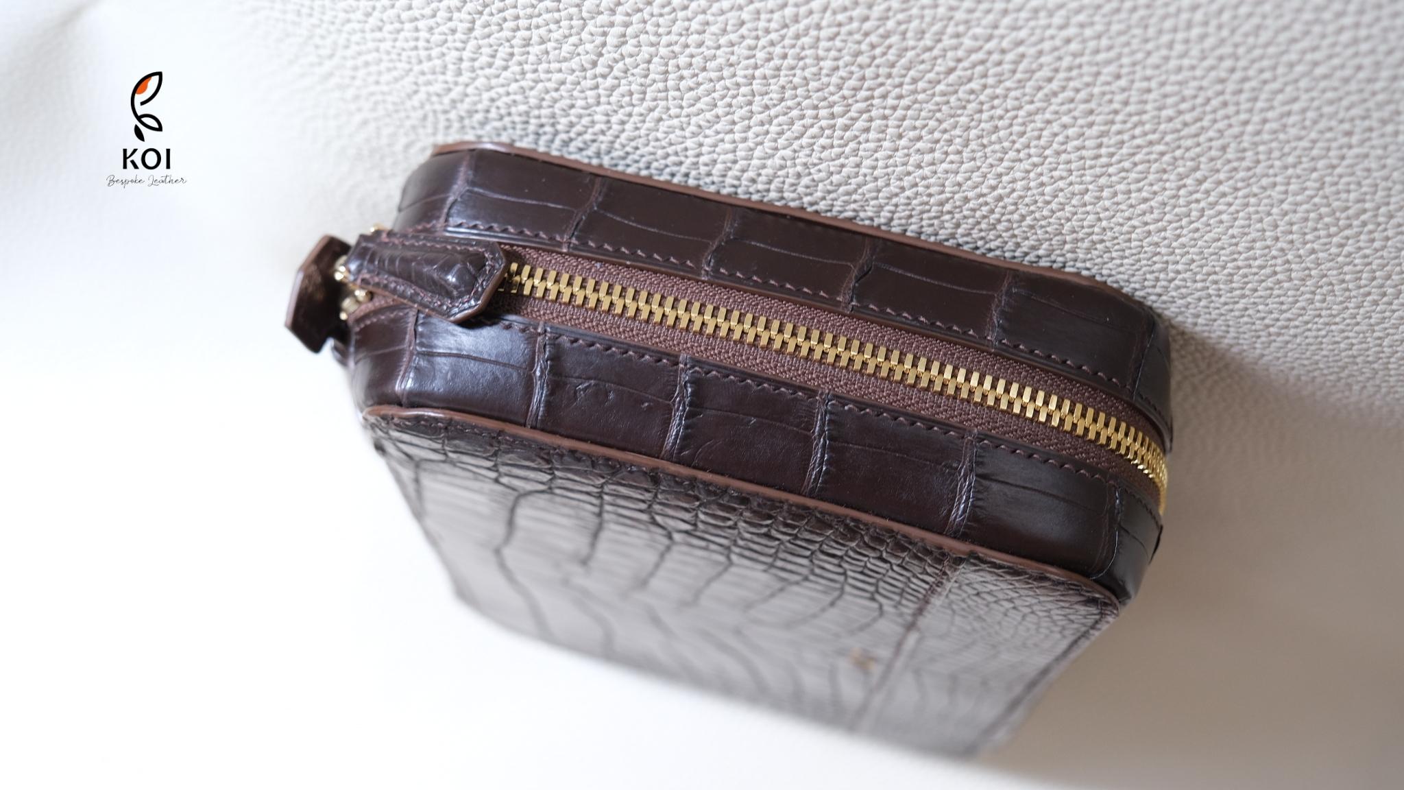 Túi Da Nam Alligator Africa Nâu Đỏ