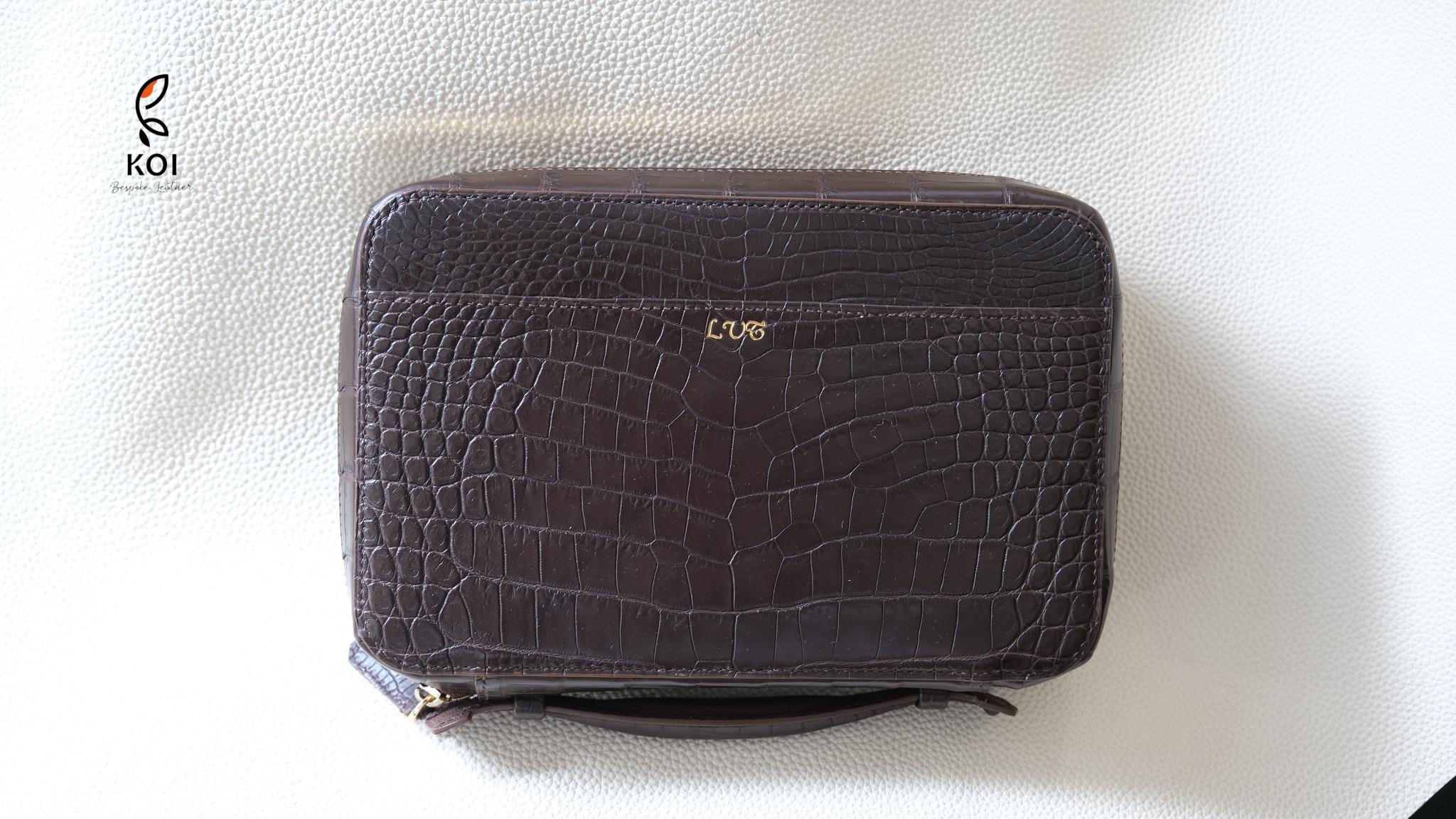 Túi Da Nam Alligator Africa Nâu Đỏ