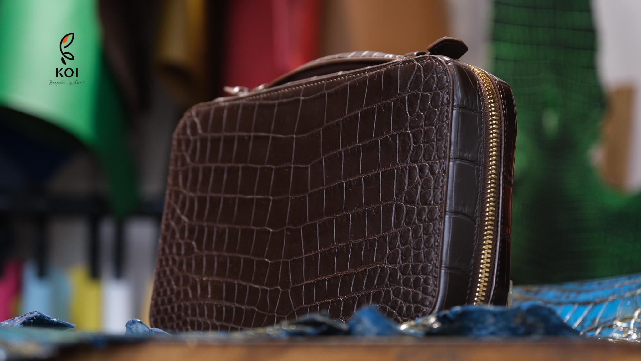 Túi Da Nam Alligator Africa Nâu Đỏ