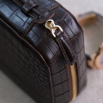 Túi Da Nam Alligator Africa Nâu Đỏ