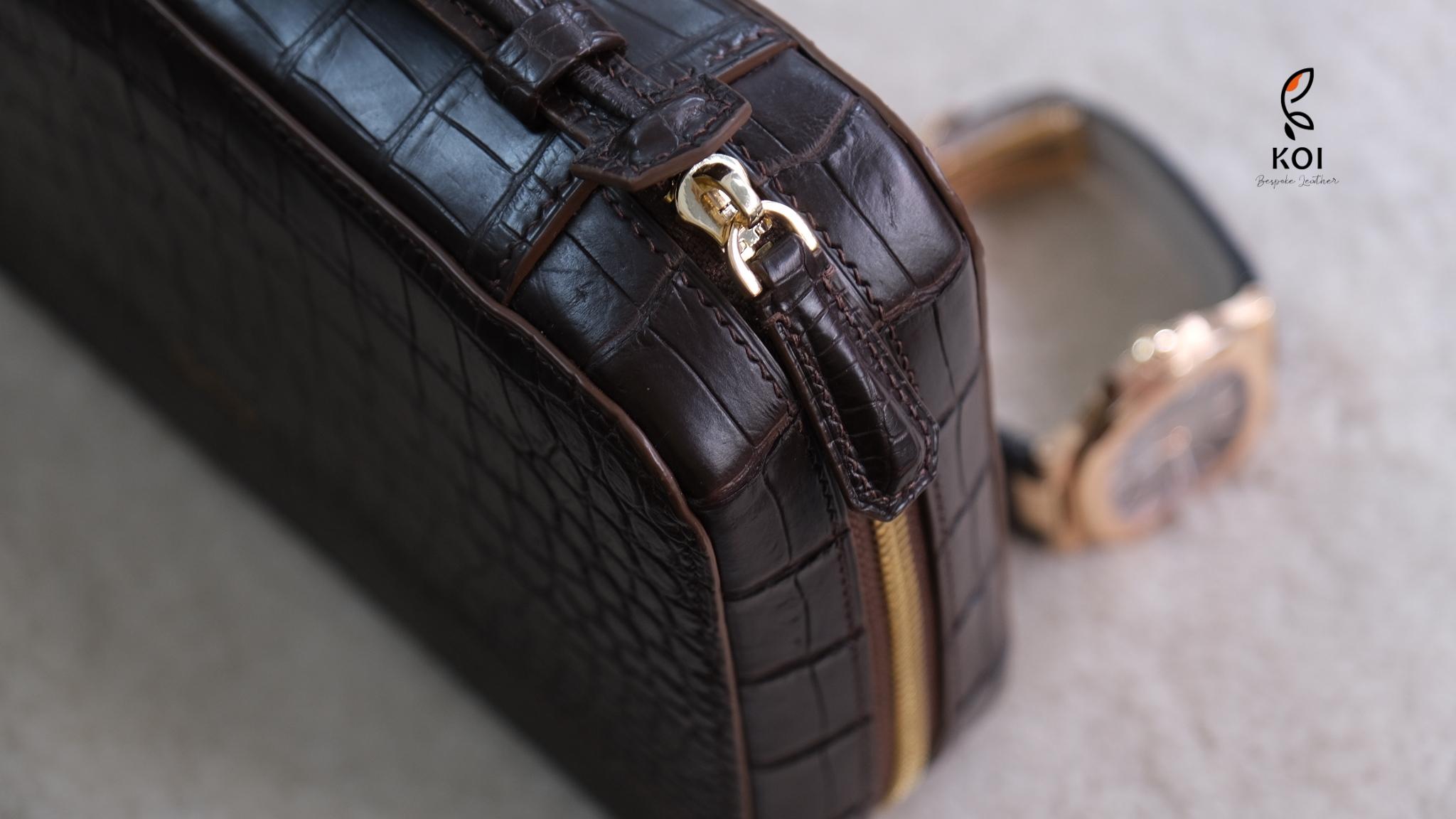 Túi Da Nam Alligator Africa Nâu Đỏ