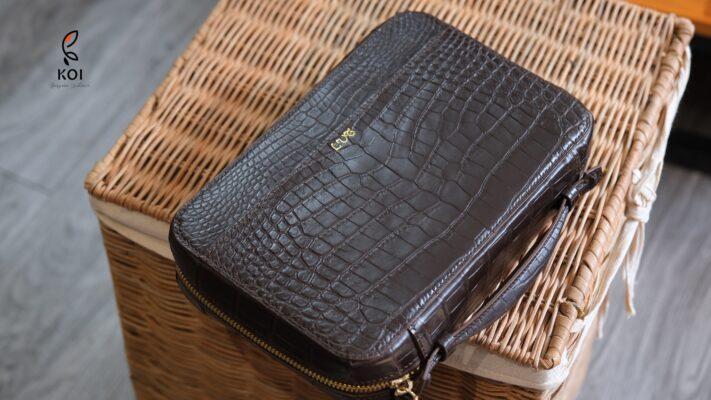 Túi Da Nam Alligator Africa Nâu Đỏ
