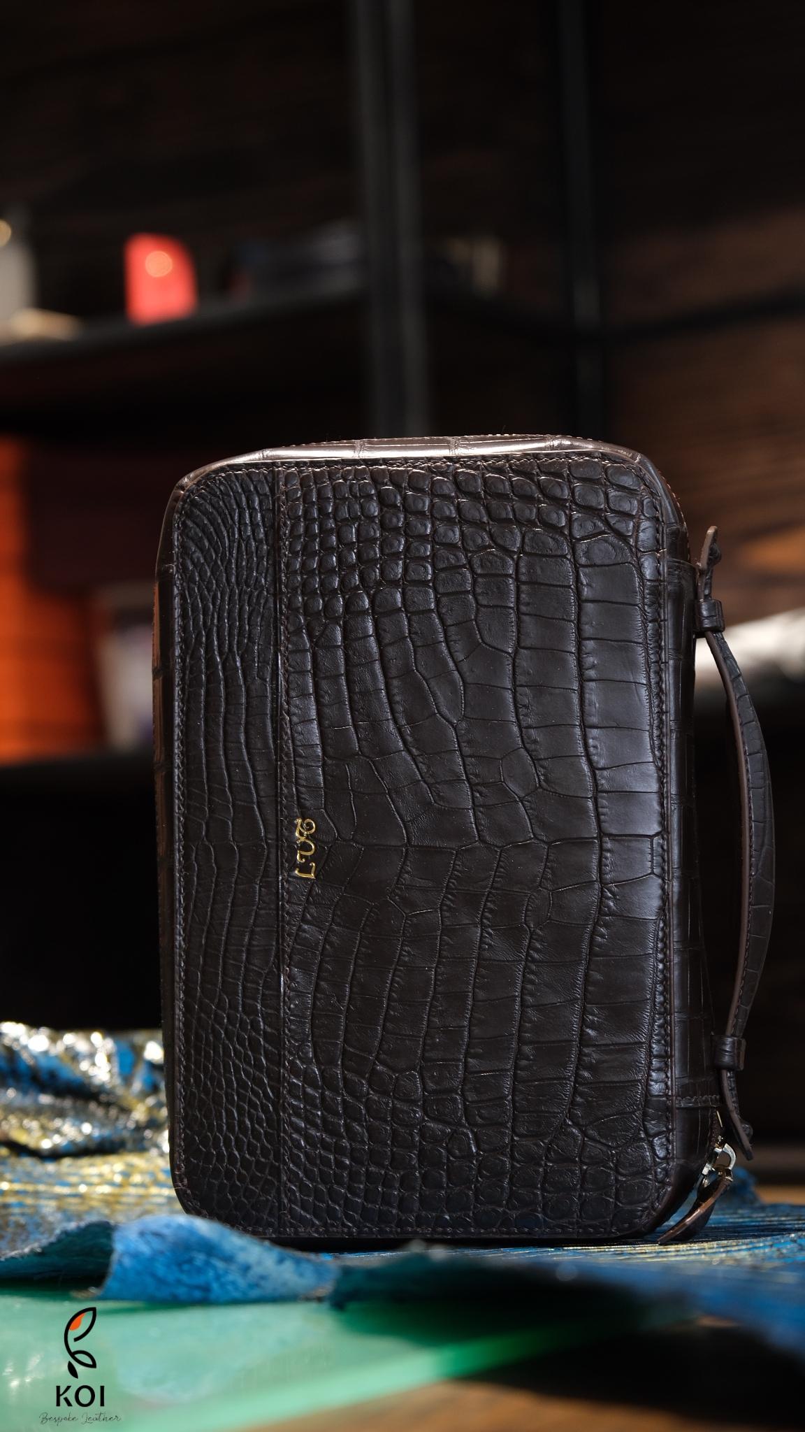 Túi Da Nam Alligator Africa Nâu Đỏ