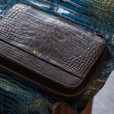 Túi Da Nam Alligator Africa Nâu Đỏ