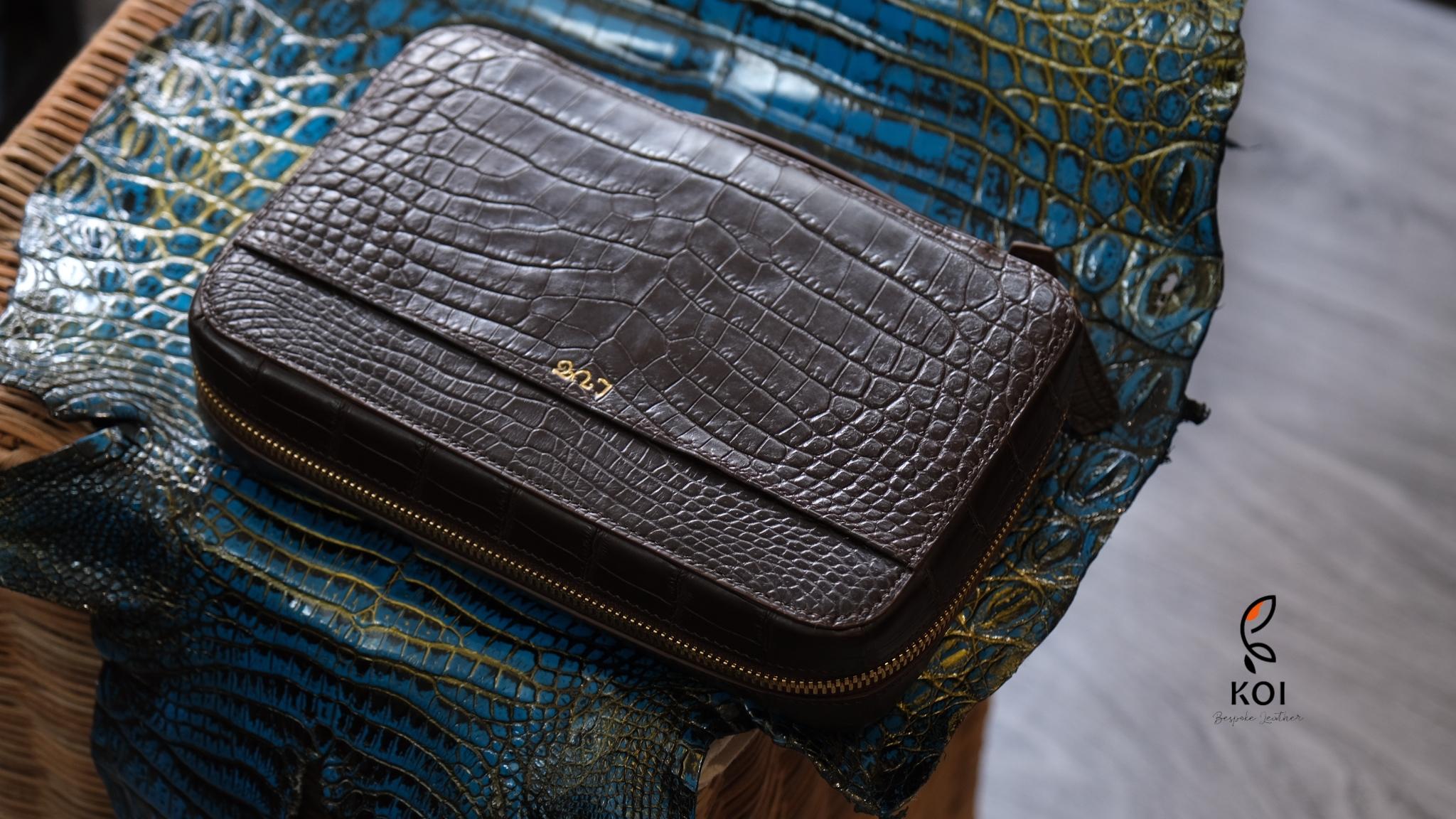 Túi Da Nam Alligator Africa Nâu Đỏ