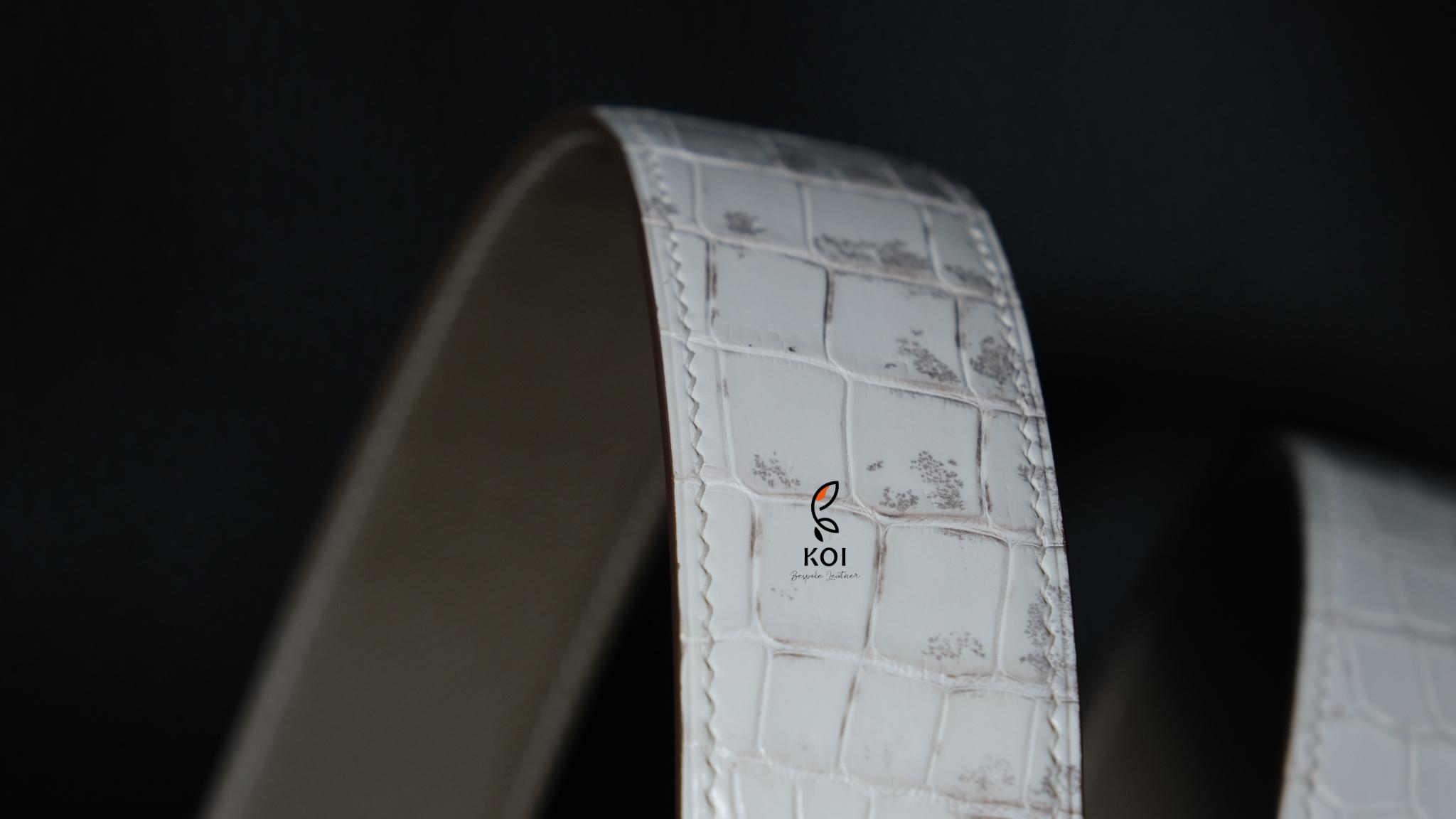 Thắt Lưng Da Nam Da Cá Sấu Cao Cấp Trắng