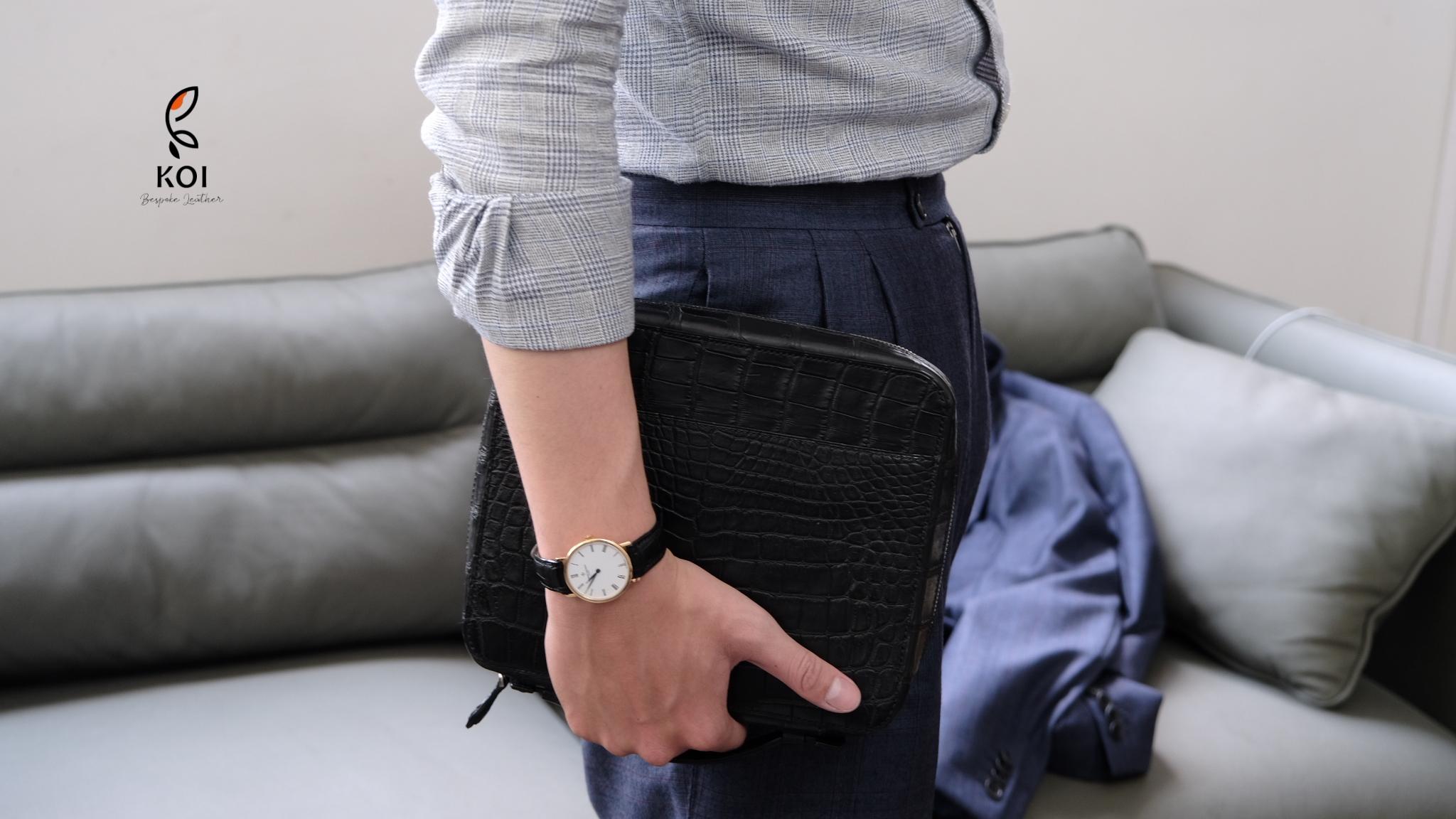 Túi Da Nam – Alligator Africa Đen