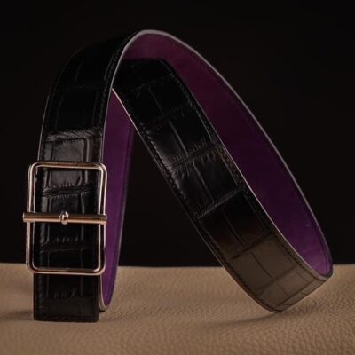 Thắt Lưng Da Nam Da Cá Sấu X Da Bò Nubuck Đen X Tím