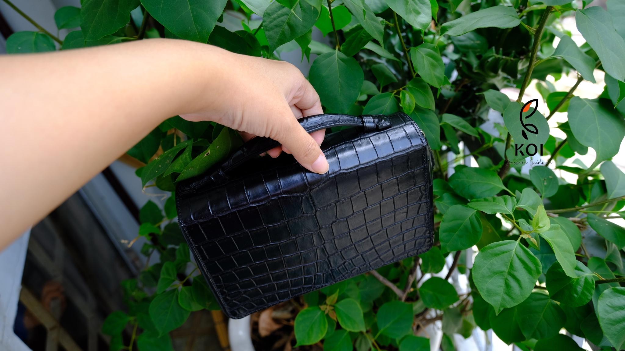 Túi Da Nam Alligator Henglong 23x16cm Đen