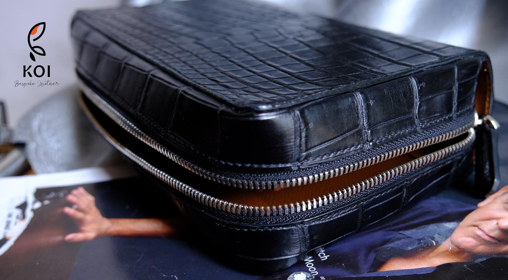 Túi Da Nam Alligator Henglong 23x16cm Đen