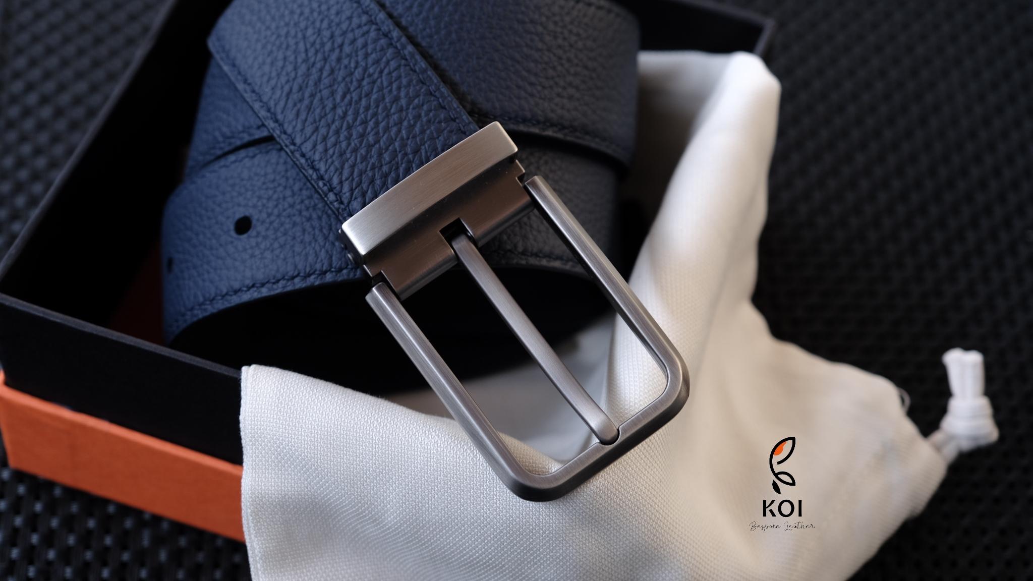 Thắt Lưng Da Nam Da Bê Togo 35 Mm Xanh