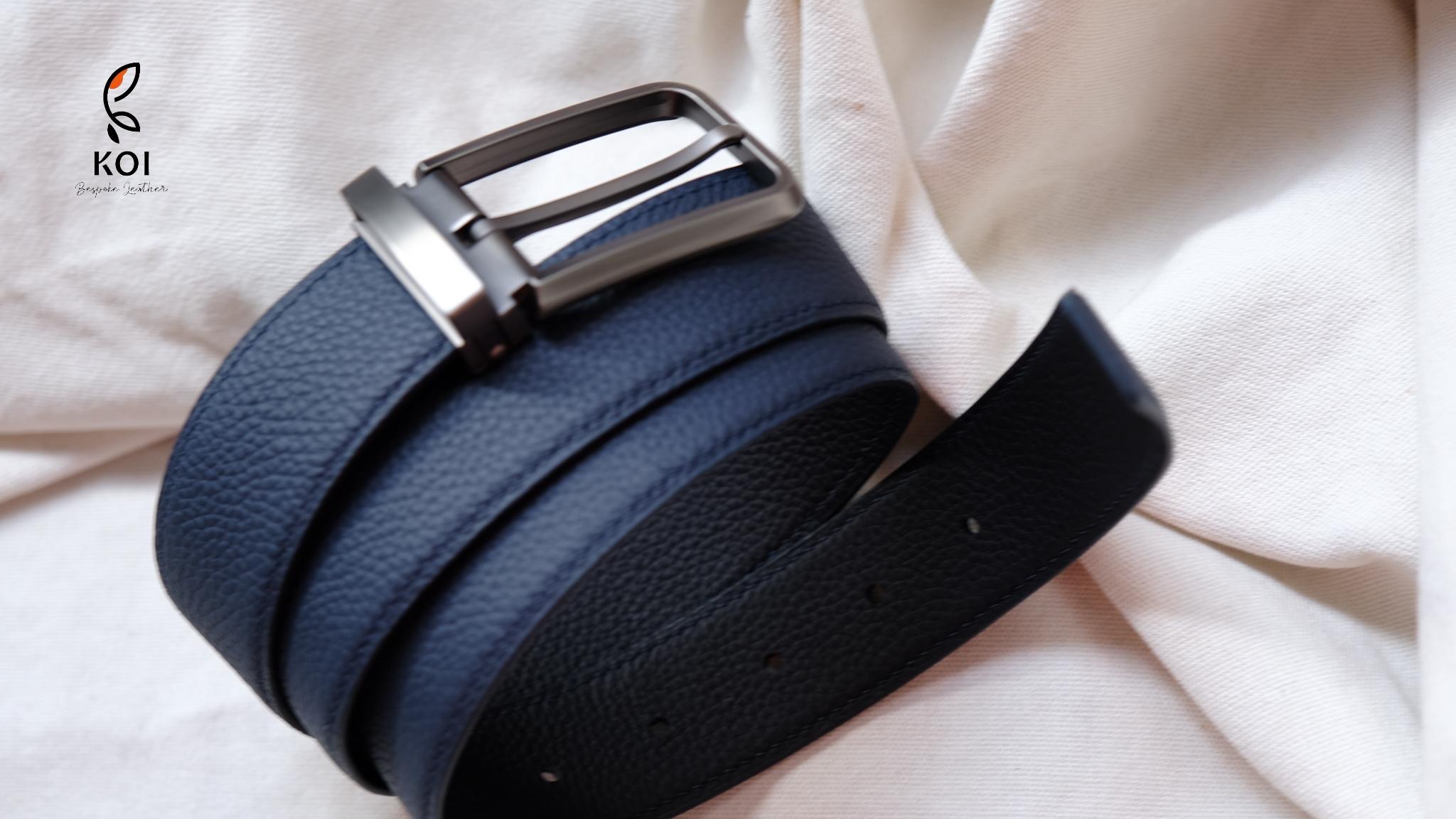 Thắt Lưng Da Nam Da Bê Togo 35 Mm Xanh