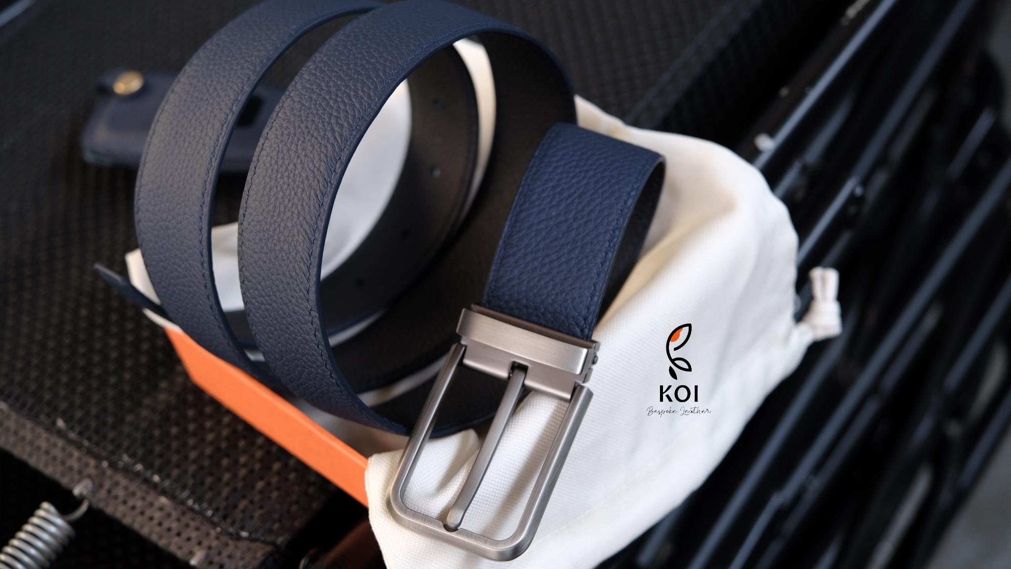 Thắt Lưng Da Nam Da Bê Togo 35 Mm Xanh