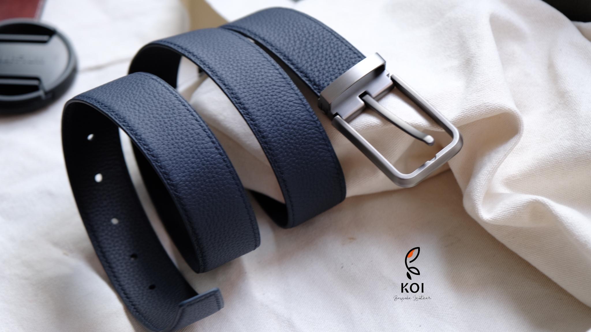 Thắt Lưng Da Nam Da Bê Togo 35 Mm Xanh