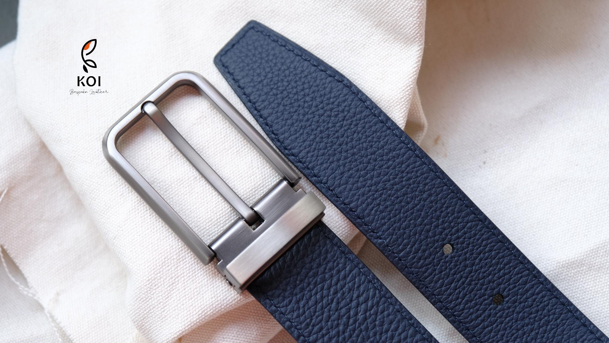 Thắt Lưng Da Nam Da Bê Togo 35 Mm Xanh