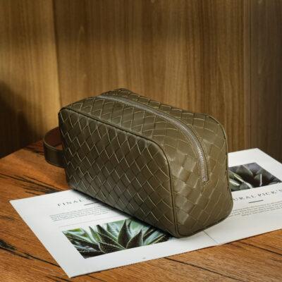 Woven Doppkit Túi Du Lịch Da Bò Nappa Olive